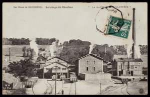 بطاقة بريدية تصور مناجم جروسمنيل ، وفرز الفحم ، هوت لوار ، ج .1900 بواسطة مصور فرنسي