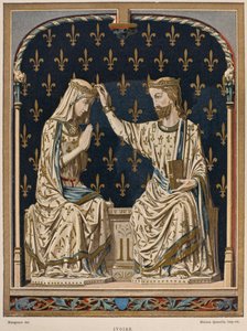 تتويج العذراء في القرن الرابع عشر ، العاج من متحف اللوفر ، توضيح من Dictionnaire de lameublement et de la decoration by Henry Havard ، المجلد 3 ، اللوحة 1 ، باريس ، Maison Quantin ، 1878 (شارك بواسطة المدرسة الفرنسية