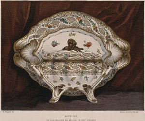 سلطانية خزفية من Sevres من القرن الثامن عشر ، توضيح من Dictionnaire de lameublement et de la decoration by Henry Havard ، المجلد 4 ، اللوحة 45 ، باريس ، Maison Quantin ، 1878 بواسطة المدرسة الفرنسية