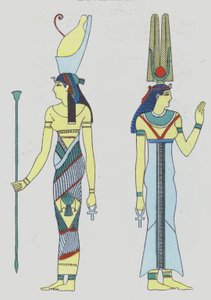 صورة لآلهة من العصر المصري القديم تعود إلى عشرينيات القرن العشرين (طباعة حجرية ملونة) بواسطة المدرسة الفرنسية