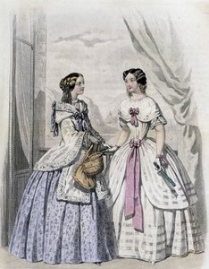 امرأتان عصريتان - في "" Journal des Demoiselles "" 1852. بواسطة المدرسة الفرنسية