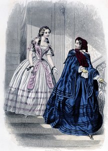 امرأتان عصريتان - في "" Journal des Demoiselles "" 1852. بواسطة المدرسة الفرنسية