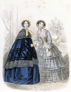 امرأتان عصريتان: في الزي - في "" Journal des Demoiselles "" 1852 (نقش) بواسطة المدرسة الفرنسية