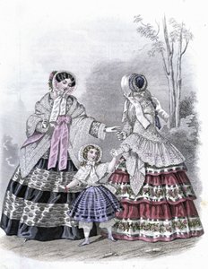 امرأتان رائعتان مع فتاة في نزهة - في “Journal des Demoiselles” ”1852. بواسطة المدرسة الفرنسية