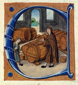 AE II / 1667 إنتاج النبيذ في العصور الوسطى ، من "Redevancier de Saint-Germain-des-Pres" 1530 (رق) (تفاصيل 211985) بواسطة المدرسة الفرنسية