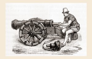 مؤخرة من القرن السادس عشر تحمل مدفعًا ألمانيًا ، من Les Merveilles de la Science ، نُشرت حوالي عام 1870 (نقش) بواسطة المدرسة الفرنسية