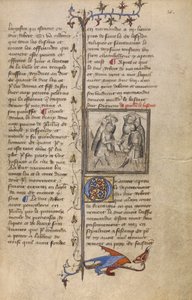 معركة بين Wankelin de Ferreres و Hugo de Montfort ، حوالي 1400-15 (تمبرا وأوراق ذهبية على رق) بواسطة المدرسة الفرنسية