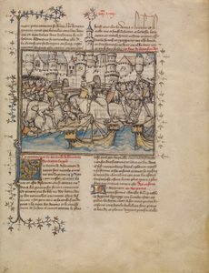 معركة من حرب طروادة ، حوالي 1390-1400 (تمبرا ، يغسل وأوراق ذهبية على رق) بواسطة المدرسة الفرنسية