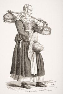 تاجر في البيض ، بعد قطع خشبي من القرن السادس عشر بقلم سيزار فيسيليو (1521-1601) من "Le Moyen Age et La Renaissance" بواسطة Paul Lacroix (1806-84) نشر عام 1847 بواسطة المدرسة الفرنسية