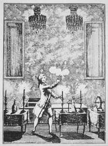 عرض من الشعوذة من La magie Blanche devoilee بواسطة Decremps ، 1659 ، موضح في تاريخ السحر ، نشر في أواخر القرن التاسع عشر بواسطة المدرسة الفرنسية