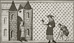 A Leper House ، من "العلوم والأدب في العصور الوسطى" بقلم بول لاكروا (1806-1884) نشر لندن 1878 بواسطة المدرسة الفرنسية