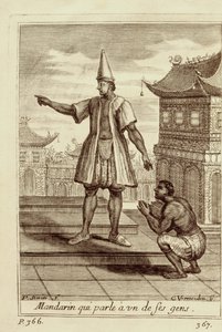 رجل ماندرين يتحدث إلى أحد أفراد شعبه ، من Voyage du Siam des Peres Jesuites بقلم غي تاكارد ، 1688 بواسطة المدرسة الفرنسية