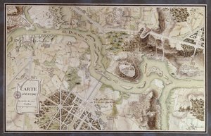 خريطة مستوحاة من كانديد بقلم فرانسوا فولتير (1694-1778) لمسابقة نظمتها المدرسة الوطنية للخطوط والشاسيه في باريس ، أواخر القرن الثامن عشر (قلم وحبر ومرحاض على ورق)