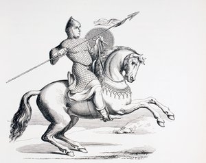 فارس نورمان يرتدي سلسلة بريدية وخوذة تحمل الرمح والدرع ، 1873 بواسطة المدرسة الفرنسية