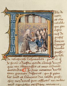أخت تتلقى هدايا من المرضى ، من Le Livre de Vie Active de l&39;Hôtel Dieu de Paris بواسطة Jean Henry ، c.1482 بواسطة المدرسة الفرنسية
