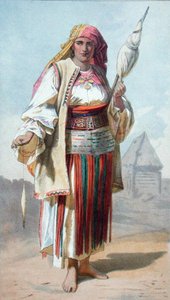 "امرأة والاك" ، رسم توضيحي من "ترانسيلفانيا: منتجاتها وأفرادها" ، نُشر في لندن عام 1865 (ليثو ملون) بواسطة المدرسة الفرنسية