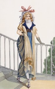 فستان مشي على الطراز الريفي ، رسم توضيحي من Journal des Dames et des Modes ، 1797 بواسطة المدرسة الفرنسية