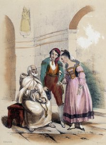 زوجان يتزوجان في الكنيسة ؛ رسم توضيحي لإسبانيا ، في "The Twelve Nations" بقلم ME Fouinet بواسطة المدرسة الفرنسية