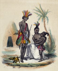 عائلة من الهنود الكنديين أمام عرباتهم. رسم توضيحي لكندا ، في "الأمم الاثنا عشر" بقلم ME Fouinet بواسطة المدرسة الفرنسية