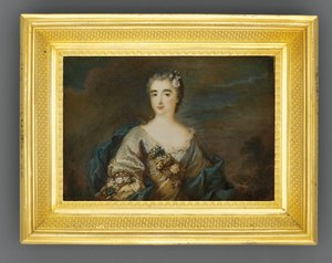 سيدة تدعى Louise-Jeanne de Durfot، Duchesse de Mazarin et de la Meilleraye، c.1750 (ألوان مائية على العاج) بواسطة المدرسة الفرنسية