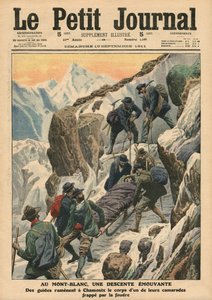نزول متحرك أسفل مونت بلانك ، رسم توضيحي من `` Le Petit Journal &39;&39; ، ملحق Illustre ، 10 سبتمبر 1911 (لون ليثو) بواسطة المدرسة الفرنسية