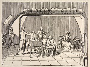 تجربة تنفس في مختبر لافوازييه ، نسخة بوريس ميستشيرسكي (ت 1957) التوضيح من تاريخ الأمة فرانسيس ، العلوم ، المجلدان الأول والثاني ، بقلم غابرييل هانوتاو (1853-1944) بواسطة المدرسة الفرنسية