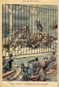 تامر تلتهم أسودها في حديقة حيوان في ديساو ، ألمانيا. نقش في "" لو بيتيت باريزيان "في 27/12/1903. بواسطة المدرسة الفرنسية