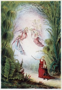 A woman and angels showing way to a boy - in “” Journey to the bottom of the sea”” by H. de la Blanchère. Paris, ed. Jouvet et Cie, sd. 1880. بواسطة المدرسة الفرنسية