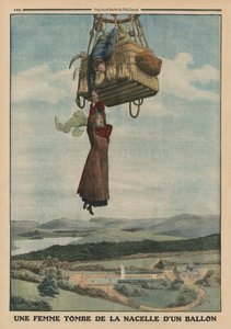 امرأة تسقط من جندول بالون ، صورة الغلاف الخلفي من `` Le Petit Journal &39;&39; ، ملحق Illustre ، 1 يونيو 1913 (لون ليثو)