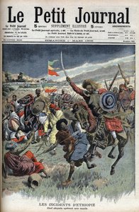 زعيم الحبشة في غارة ، إثيوبيا ، مارس 1908 (المسيحيون الأحباش يقاتلون الصوماليين المسلمين على الحدود بين إثيوبيا والصومال) من Le Petit Journal (نقش) بواسطة المدرسة الفرنسية