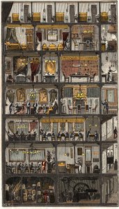 الإقامة في باريس - مقطع عرضي لمنزل باريسي 1885 - مقطع عرضي لمنزل في باريس عام 1885. في "" La Nature. مراجعة العلوم وتطبيقاتها في الفنون والصناعة ". بواسطة المدرسة الفرنسية