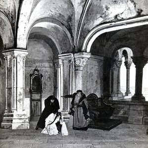 القانون الرابع ، المشهد 2 من Pelleas et Melisande بواسطة Debussy ، من صورة الإنتاج الأول في أبريل 1902 من الأوبرا في أوبرا كوميك في باريس ، التوضيح في مجلة المسرح ، يونيو 1902 (ل بواسطة المدرسة الفرنسية