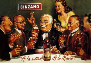 إعلان عن Cinzano Blanc (لون ليثو) بواسطة المدرسة الفرنسية