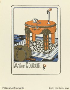 إعلان لكتاب "Dans un Boudoir"، طُبع عام 1920 (طباعة بالاستنسل) بواسطة المدرسة الفرنسية