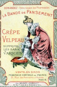 Advertising card of “” The Velpeau Crepe Dressing Band removes varicose stockings””. Sd. 19th century. بواسطة المدرسة الفرنسية