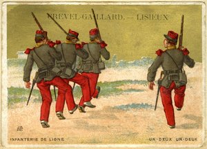 الطباعة الحجرية الملونة للإعلان عن Grevel-Gaillard ، Lisieux ، المشاة عبر الإنترنت ، واحد اثنان ، واحد اثنان (Chromolithograph) بواسطة المدرسة الفرنسية