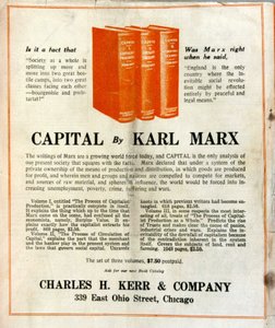 الإعلان عن بيع كتاب كارل ماركس "Le Capital" في مجلة أمريكية بواسطة المدرسة الفرنسية