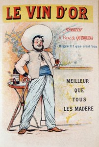 ملصق إعلاني للمقبلات مقتبس من quinquina Le Vin d'Or "" Meilleur que tous les maderes "" ، حوالي 1900 بواسطة المدرسة الفرنسية