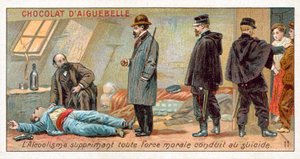 Alcoholism suppresses all moral strength and leads to suicide (chromolitho) بواسطة المدرسة الفرنسية