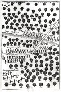 كمين من الإيروكوا ، من "حوار M. le Baron de Lahontan and a Savage in America" ، نشر في أمستردام 1704 (النقش) (وزن الجسم صورة) بواسطة المدرسة الفرنسية