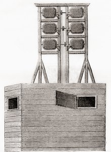 An aerial telegraph system used in England in the 18th century, from Les Merveilles de la Science, published c.1870 (engraving) بواسطة المدرسة الفرنسية