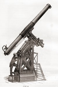 An equatorial telescope in the Paris Observatory, France in the 19th century, from Les Merveilles de la Science, published c.1870 (engraving) بواسطة المدرسة الفرنسية