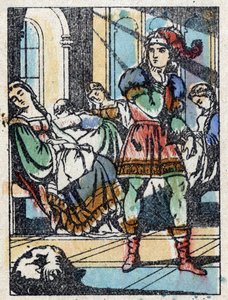 رسم مجهول لـ "La belle au bois dormant" ، حكاية تشارلز بيرولت (1628-1703) ، الكاتب الفرنسي. نقش الخشب للتصوير Pellerin - إبينال ، sd. أواخر القرن التاسع عشر. بواسطة المدرسة الفرنسية
