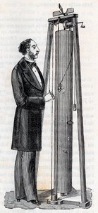 جهاز من تأليف آرثر جولز مورين (1795-1880) جهاز لدراسة سقوط الجثث - نقش في "" العلوم التي جلبها الجميع - الفيزياء والكيمياء الشعبية "بواسطة Alexis Clerc - نهاية القرن التاسع عشر - مجموعة خاصة بواسطة المدرسة الفرنسية