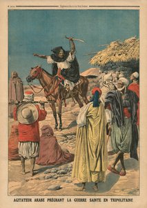 محرض عربي يكرز بالحرب المقدسة في طرابلس ، رسم توضيحي من "لو بيتيت جورنال" ، ملحق إيلوستري ، 19 نوفمبر 1911