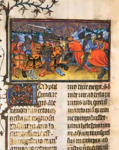 مقاتل أرمي. صورة مصغرة مأخوذة من مخطوطة فرانشيسكو بتراركا أو بترارك (1304-1374) إيطالي إعلامي ، شاعر وإنساني ، De Viris Illustribus ، 23rv. مكتبة جامعة فالنسيا. بواسطة المدرسة الفرنسية