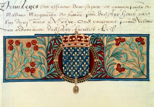 Armes de France (محاطة بقلادة من وسام القديس ميشيل (Saint Michel) ويعلوها التاج الملكي) بواسطة المدرسة الفرنسية