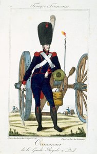 مدفعي من الحرس الملكي مع مدفع ، من Tubses Francaises ، حانة. شي باسيت ، باريس ، 1790 بواسطة المدرسة الفرنسية