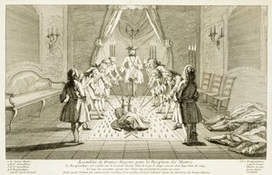 جمعية الماسونيين الأحرار لبدء ماجستير ، من احتفالات الدين والعرف ، ج .1733 بواسطة المدرسة الفرنسية
