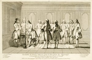 جمعية الماسونيين الأحرار لإطلاق مبتدئ ، من احتفالات الدين والعرف ، ص 1733 بواسطة المدرسة الفرنسية